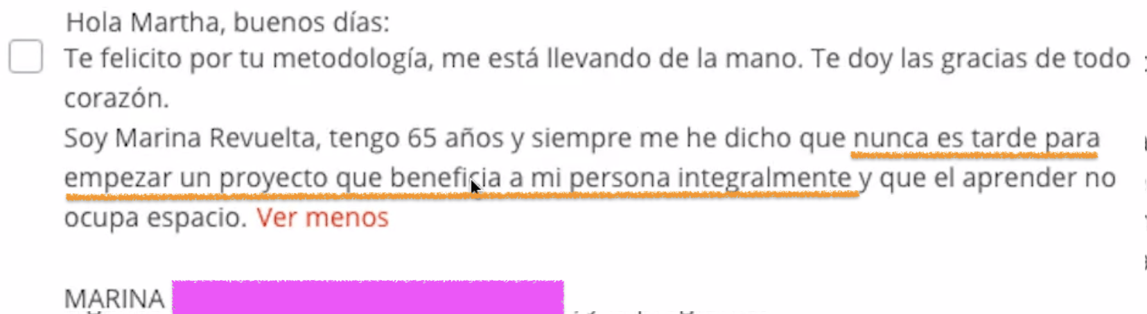 Testimonio nuca es tarde